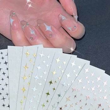 Laser Star Mærkat til Nail Art Dekoration Guld Hvid Sølv Sort Tynde Folier 3D Manicure Skyder Søm Mærkat