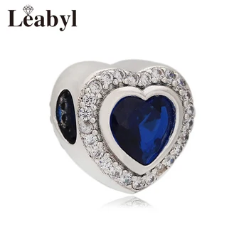 Leabyl Klassiske Mørke Blå Krystal Hjerte vedhæng passer til armbånd Armbånd Fuld af Hvid Krystal Elsker Perler til gør det selv Smykker Tilbehør