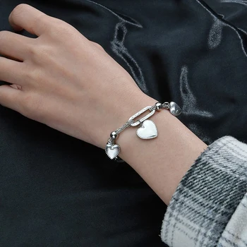 Letdiffery Mode Romantisk Armbånd Hjerte Vedhæng Kvinde Kæde I Rustfrit Stål Enkle Sølv Farve Armbånd Smykker Part Gaver