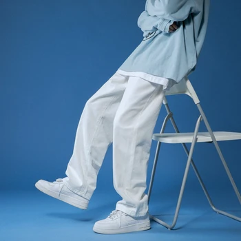 Lige Harem Jeans Sommer Hvid/sort koreansk Mand Løs Denim Bukser Streetwear Mandlige Casual Bukser til Mænd Solid Farve Plaid MIDT