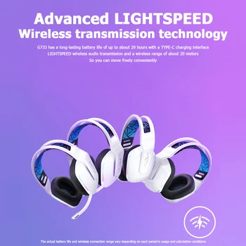 Logitech G733 KDA limited edition Wireless Gaming Headset DTS-X2.0 7,1 Surround Sound LIGHTSPEED Genopladelige Hovedtelefoner w/MIC