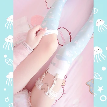 Lolita strømper sommeren kølig og forfriskende vandmænd udskrivning knæhøje sokker - Japansk anime COS sokker