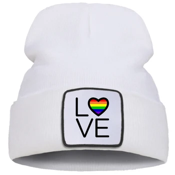 Love Rainbow Bar Personlig Brev Print Mænd Vinter Strikkede Hat Casaual Varm Kvinder Efteråret Hatte Harajuku Cotoon Hætte Til Piger