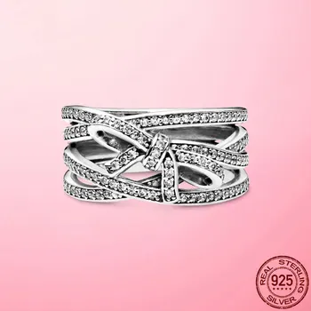 Lucky Finger Ringe Ægte 925 Sterling Sølv Sløjfeknude Kvindelige Ringe til Kvinder, Bryllup, Engagement Ring Smykker Anel Kæreste Gave