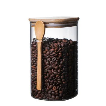 Lufttæt Opbevaring Af Fødevarer Jar Glas Kaffe Bønne Krydderi Sukker, Mel Krukker Beholdere Med Låg Og Træske Køkken Opbevaring