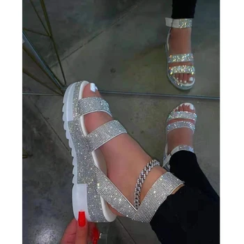 Luksus Kile Sandaler til Kvinder Sommeren Rhinestone Dias Platform Sandales Chaussures Femme Open-tåede Stranden Sandalias Shoes