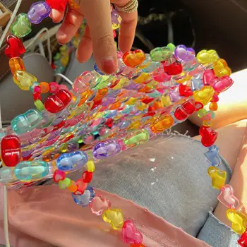 Luksus Klare Farvede Crystal Beaded Skuldertaske Hjerte Form Akryl Håndlavet Kvinder Pearl Taske Aften Kobling Pung Strand Ferie
