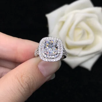 Luksus Kvalitet Solid 18K 750 Hvide Guld Smykker 3Ct Cushion-Cut Diamant Ring AU750 Engagement Ring for Kvinder Box Gave