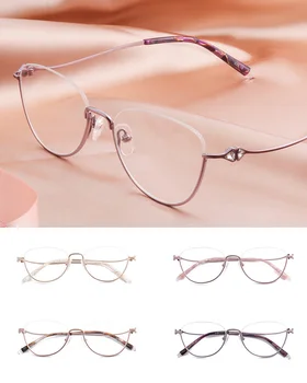 Luksus Semi Halvdelen Rim Ren Titanium Optiske Briller Ramme for Nærsynethed Recept Briller Briller Kvindelige Rhinestone Briller
