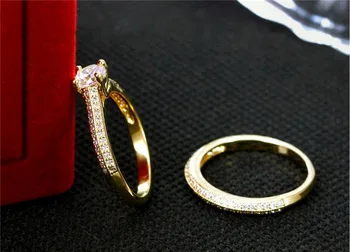 Luksus Solitaire vielsesringe for Kvinder, der Elsker for Evigt 925 Sterling Sølv med 18k Guld Stabling Ring 2-i-1 Fine Smykker