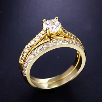 Luksus Solitaire vielsesringe for Kvinder, der Elsker for Evigt 925 Sterling Sølv med 18k Guld Stabling Ring 2-i-1 Fine Smykker