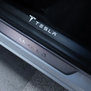 Læder Bil Dørtærskel Klistermærker Til Tesla Model 3 2017 2018 2019 Dørtrin Protector Decals Tilbehør