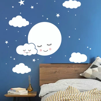 MAMALOOKBaby Børnehave Soveværelse Smiley Stjerner og Skyer Wall Stickers Hjem Dekoration Børn vægoverføringsbillede Kunst