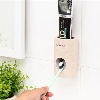 MENEN Hjem Tandpasta Dispenser Squeezer Dental tandbørsteholder Hvede Halm vægmonteret Badeværelse Tilbehør