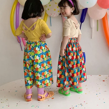 MILANCEL 2021 Sommeren New kids Tøj Blomster Løs Planter til koreanske Søstre Casual Tøj Piger