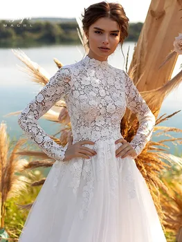 MNGRL Ny Wedding Dress Backless Ærmeløs Design Chiffon Lace Kjoler til Brudens Prinsesse Kjole Plus Size Skræddersyede