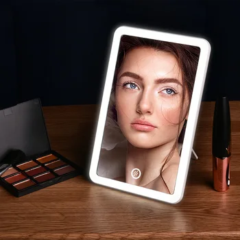 Makeup-Spejl Med LED Lys Faglige Forfængelighed Kosmetiske Touch Screen Spejl Justerbar 180 Roterende Genopladelige Tabel Spejl