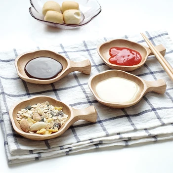 Massivt Træ Lille Skål Japansk Service Eddike Skål Soya Sauce Skål Krydderier Fad Kreative Snack Tallerken Køkken Tilbehør