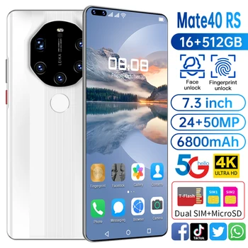 Mate40 RS Ny Smartphone Globale Version 16G 512G Android10 Face ID Finger Print 6800mAh Android10 Spil Mobiltelefon