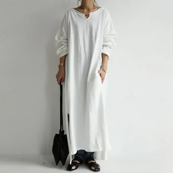 Maxi-Længde Langærmet Damer Mode Uregelmæssige Pullover Almindelig Kjole Kvinder Koreansk Stil Simpel Afslappet Oversize Lange Kjoler