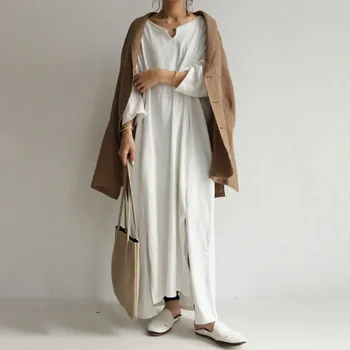 Maxi-Længde Langærmet Damer Mode Uregelmæssige Pullover Almindelig Kjole Kvinder Koreansk Stil Simpel Afslappet Oversize Lange Kjoler