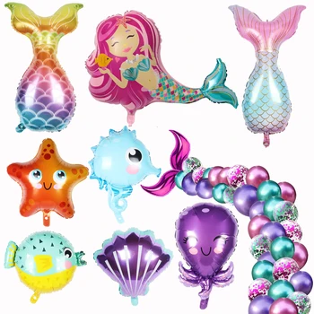 Mermaid Party Balloner Ocean Animal Folie Ballon Kids Fødselsdag Part Dekorationer Baby Brusebad Indretning Helium Globos under havet