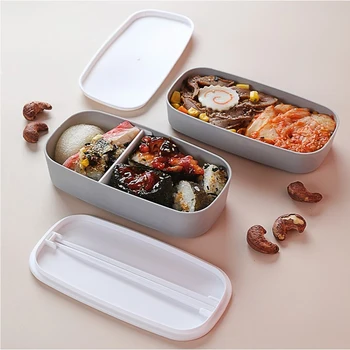 Mikrobølgeovn 2 Lag Lunch Box Med Rum Tætte Bento Box Isoleret Mad Beholder Med Spisepinde