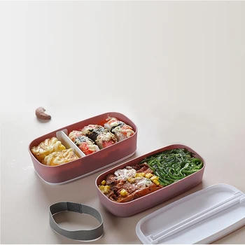 Mikrobølgeovn 2 Lag Lunch Box Med Rum Tætte Bento Box Isoleret Mad Beholder Med Spisepinde