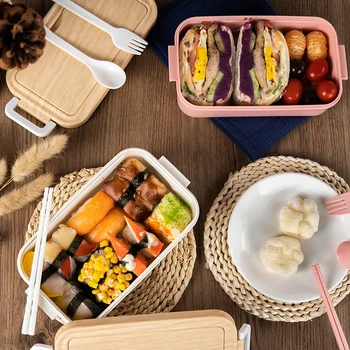 Mikrobølgeovn Frokost Boks Hvede Halm Porcelæn Opbevaring Af Fødevarer Container Børn Børn Skolens Kontor Bærbare Bento Box Frokost Taske