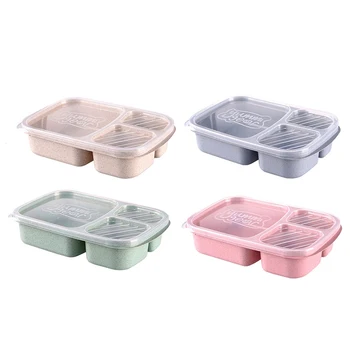 Mikrobølgeovn Varmeandig Snack Tilfælde Food Container Opbevaring Frugt Kasser Skolens Kontor Bento Box Bærbare Hvede Fiber Lunch Box