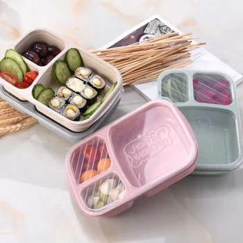 Mikrobølgeovn Varmeandig Snack Tilfælde Food Container Opbevaring Frugt Kasser Skolens Kontor Bento Box Bærbare Hvede Fiber Lunch Box