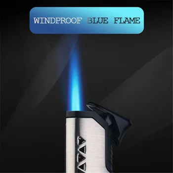 Mini Metal-Brænder Gas Lightere vindtæt Lettere Cigar Butan Lightere sprøjtepistol Bærbare Jet Lighter Køkken Udendørs Blå Flamme