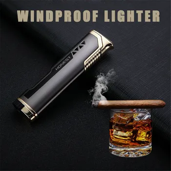 Mini Metal-Brænder Gas Lightere vindtæt Lettere Cigar Butan Lightere sprøjtepistol Bærbare Jet Lighter Køkken Udendørs Blå Flamme