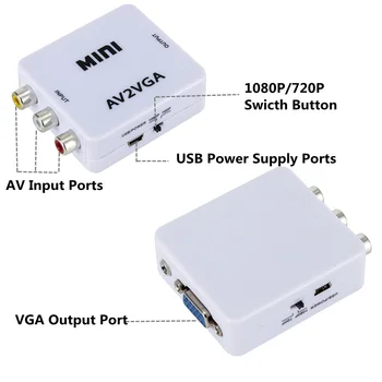 Mini RCA Til VGA Converter AV2VGA Conversor med 3,5 mm Audio RCA-Til VGA Video Converter til PC til TV HD Computeren til TV