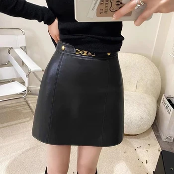 Mini nederdele dame 2021 koreansk mode ægte fåreskind læder nederdel kvindelige