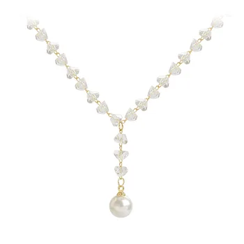 Minimal design følelse af simple temperament krystal perle halskæde kvindelige choker nøglebenet kæde