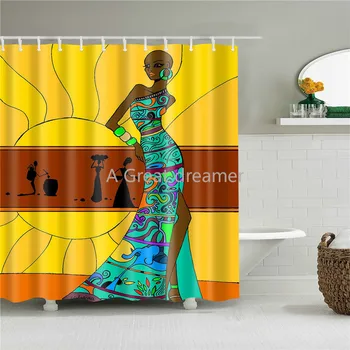 Mode 3d Abstrakte Afrikanske badeforhæng Luksus Gardiner Til Badeværelse Vandtæt Bad Gardin Kroge Dekoration Polyester