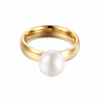Mode Anillos Mujer Hvid Simuleret-Perle Ringe Til Kvinder Guld Rustfrit Stål Bryllup Bands Fingerringe Kvinder Smykker