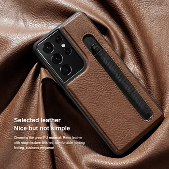 Mode Beskyttende Cover til Samsung Galaxy S21 Ultra Sag Telefonen Tilfælde Luxuly læderetui Med Pen Slot