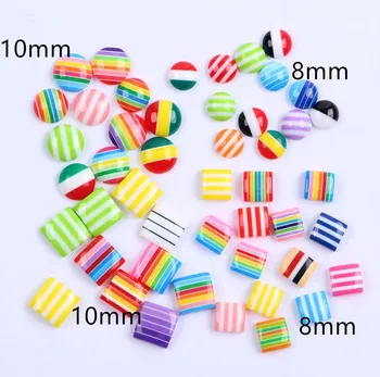 Mode Candy Farve Harpiks Fladskærms Tilbage Runde/Firkantede Løse Perler Rainbow Plastic Strip DIY Smykker Perler uden Hul 8/10mm y1558