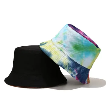 Mode Dobbelt-Sidet Gradient Bucket Hat til Mænd, Kvinder Hip hop Sammenklappelig Fisker Cap Sommeren Solcreme Bomuld Par Flade Hat