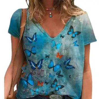 Mode Farve Graffiti Maleri Print Kvinder Sommer T-Shirt Afslappet 4XL Plus Size Damer Løs V-Hals, Korte Ærmer Top Tee Tøj
