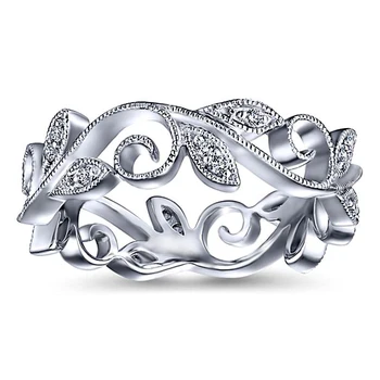 Mode Heldig Blomst Vine Blad Vielsesringe For Kvinder Ladys Rose Guld Sølv Farve Bijoux Anel Femme Engagement Mærke Ring