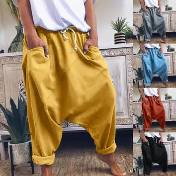 Mode Løse Kvinder Afslappet Snøre Lommer, Drop-Crotch Baggy Lange Bukser Solid Farve Haren Bukser til Kvinder Foråret Efteråret