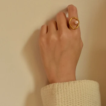 Mode Temperament Pige Gave Metal Ring For Kvinder Smykker Geometrisk Runde Ring Skyde Tilbehør Imiteret Perle Ring
