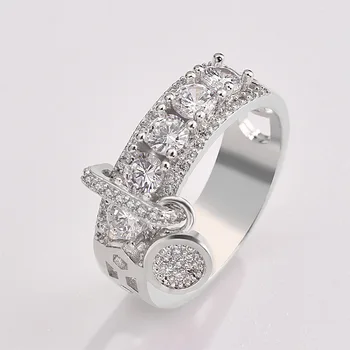 Mode Zircon Ringe Kvinder Reel Forgyldt Disk Ring Rose Gold Rhinestones Runde Vedhæng Engagement Ring Micro Bane Smykker