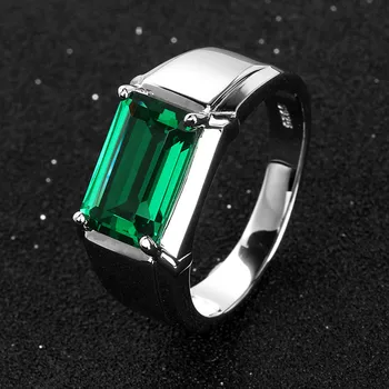 Mode cool grøn krystal smaragd-ædelsten ringe til mænd hvid guld sølv farve smykker bague ring fest tilbehør gaver