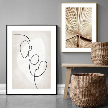 Moderne Mode Kvinde, Plakat Print Back Hvid Stil Banana Leaf Plante Kys Abstrakte Line Væg Kunst, Mode, Billeder til Hjemmet Indretning