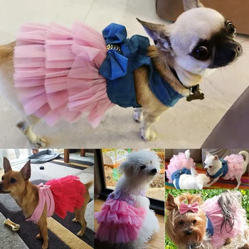 Mosodo Dog Tutu Kjole, Blonder Sløjfeknude Nederdel Pet Tøj til Lille Hund Hvalp Kat Fødselsdag Bryllup i Foråret Prinsesse Kostume