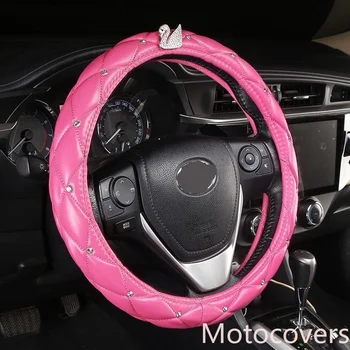 Motocovers Bil Anti-Slip Læder Auto rattet Dække Universelle rattet beskyttende cover pink Swan